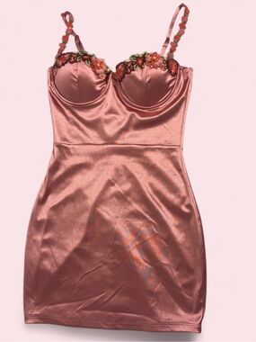 NWT Windsor Womens Pink Satin Roses Floral Bodycon Dress Size S Fairy Cocktail